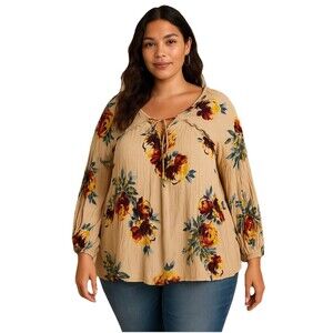 a beautiful soul Arula Floral Blouse 1x Boho Cottage Core Casual